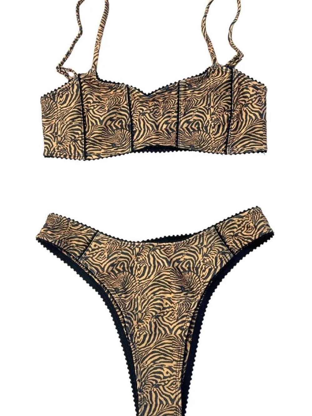 Strawberry Milk Mob Tan and Black Zebra-Print Bikini Set